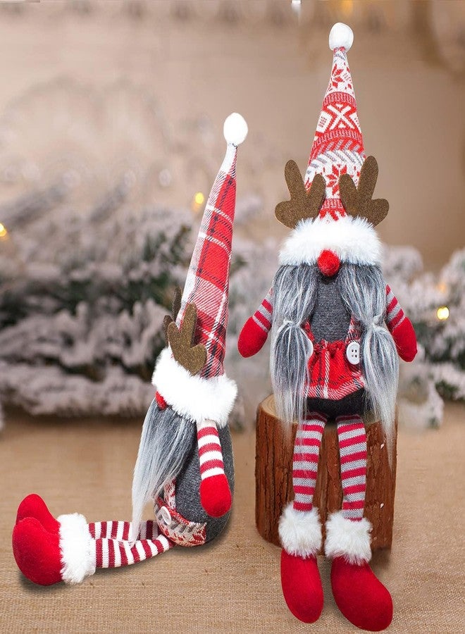 BWFY 2pcs Christmas Gnomes Swedish Tomte Decorations with Dangling Legs-Handmade Christmas Reindeer Gnomes Plush Doll Elf Ornaments Scandinavian Figurine Elk Knomes Santa for Holiday Home Decor and Gifts - Image 4